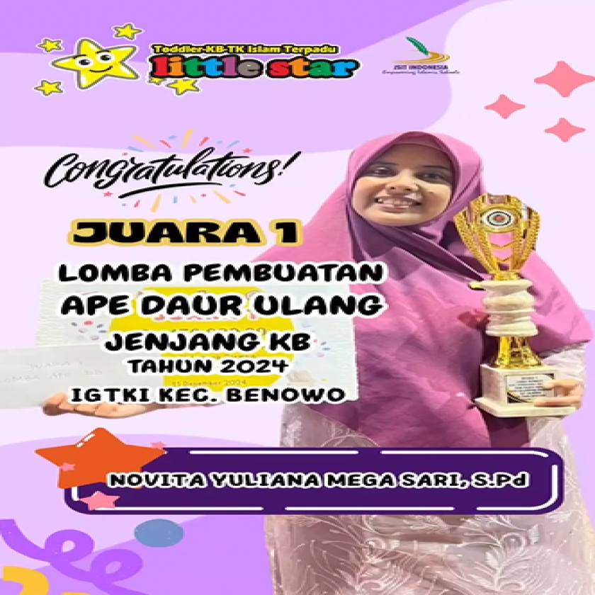 Selamat Bu Novi atas Juara 1 Lomba Pembuatan APE dari bahan daur ulang tahun 2024 - IGTKI Kec. Benowo